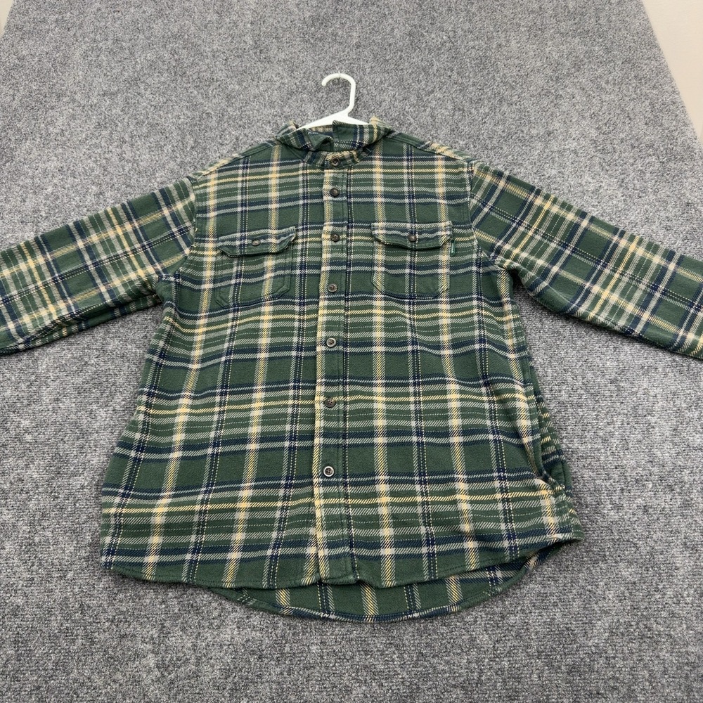 Woolrich Button Up Mens L Green Cotton Flannel Plaid Long Sleeve Outdoor Style